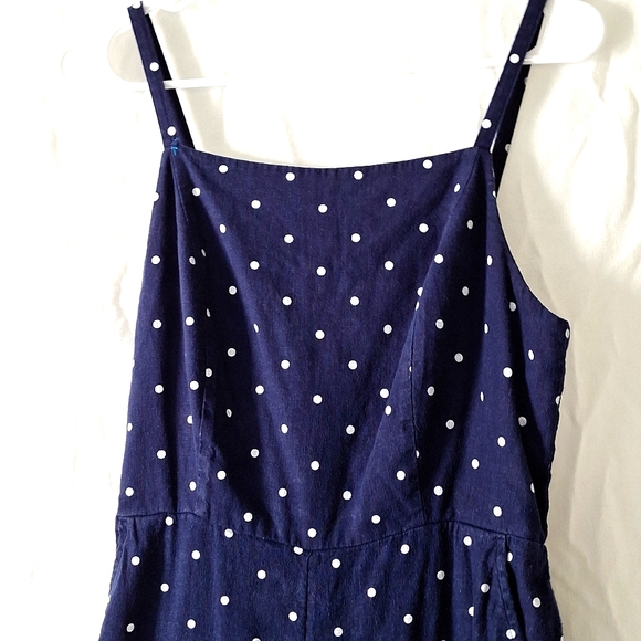 Jumpsuit, Linen, Opeb Back, Navy Polk-a-Dot, sz 8, NWOT - Picture 2 of 12